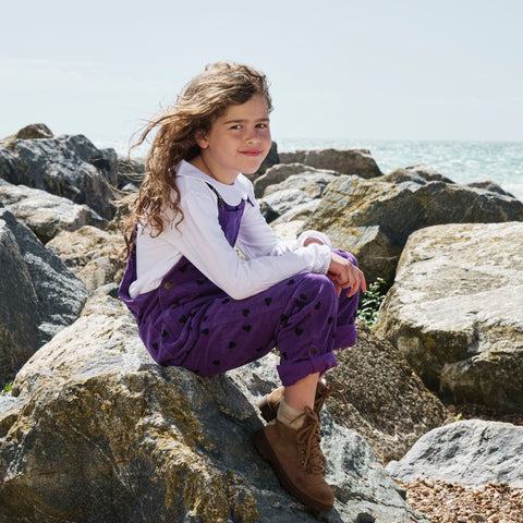 Purple Black Heart Printed Dungarees