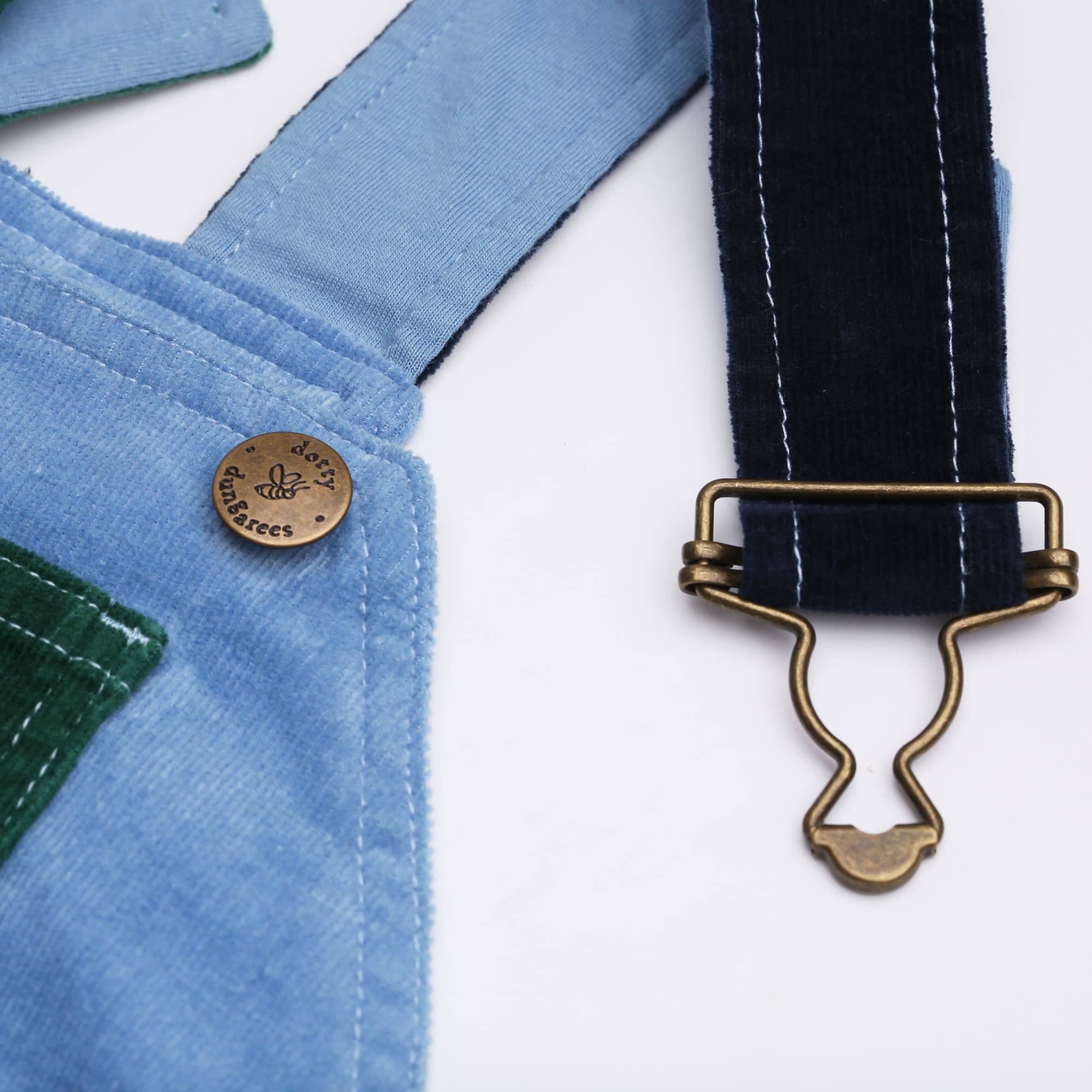Green and Blue Corduroy Dungarees for Kids - Dotty Dungarees