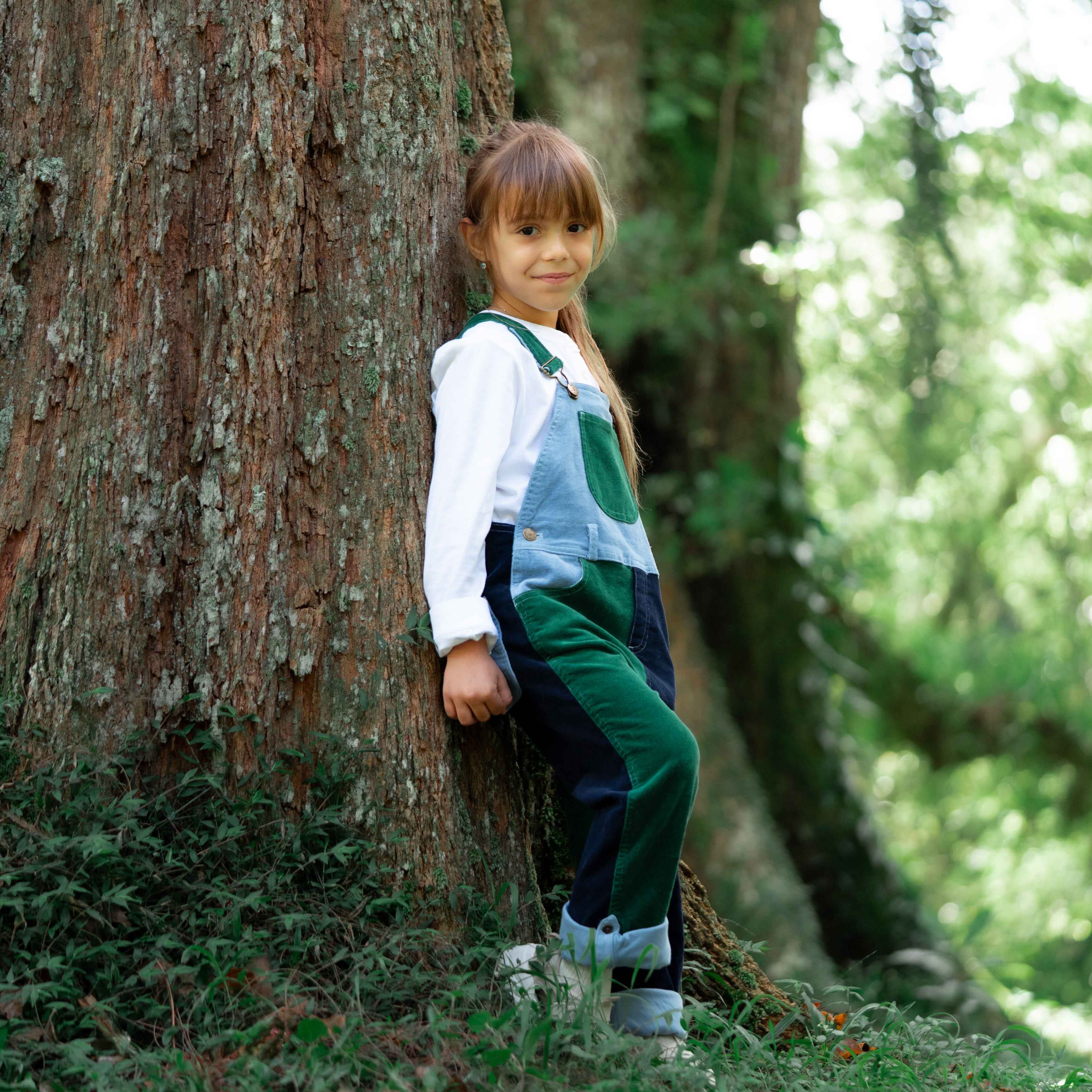 Green and Blue Corduroy Dungarees for Kids - Dotty Dungarees
