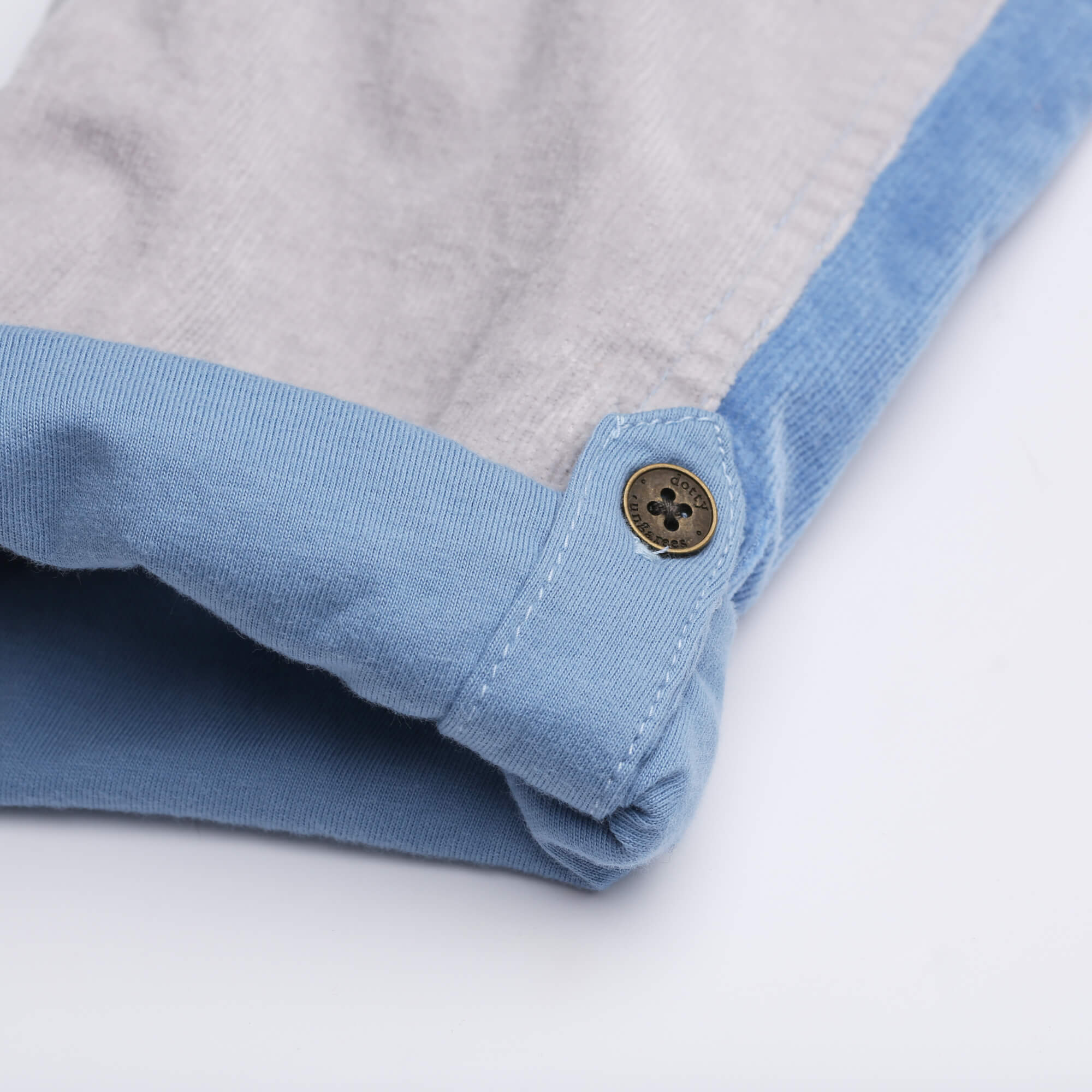 Blue, cream, and grey corduroy dungarees for kids - Dotty Dungarees