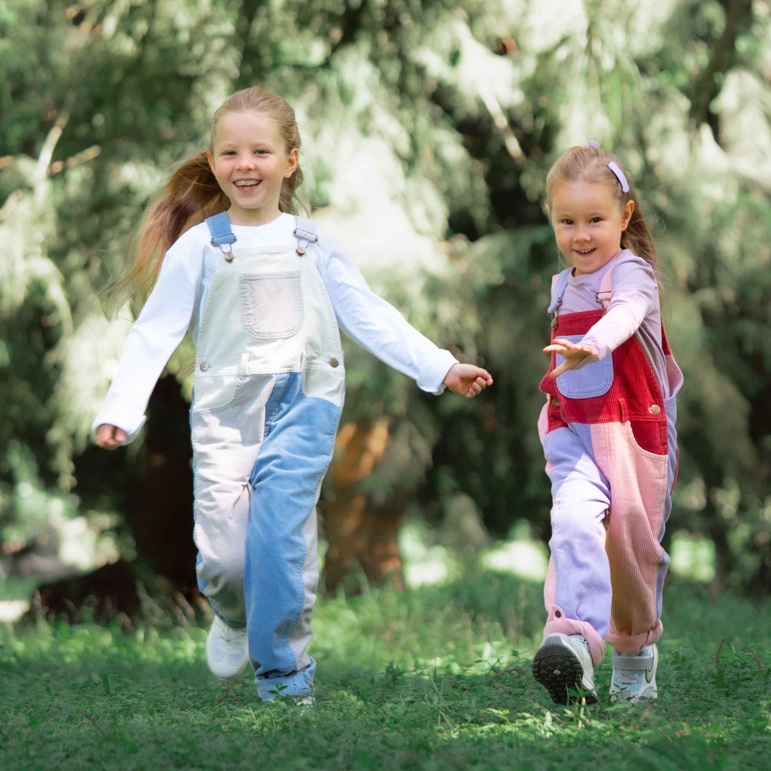 Blue, cream, and grey corduroy dungarees for kids - Dotty Dungarees