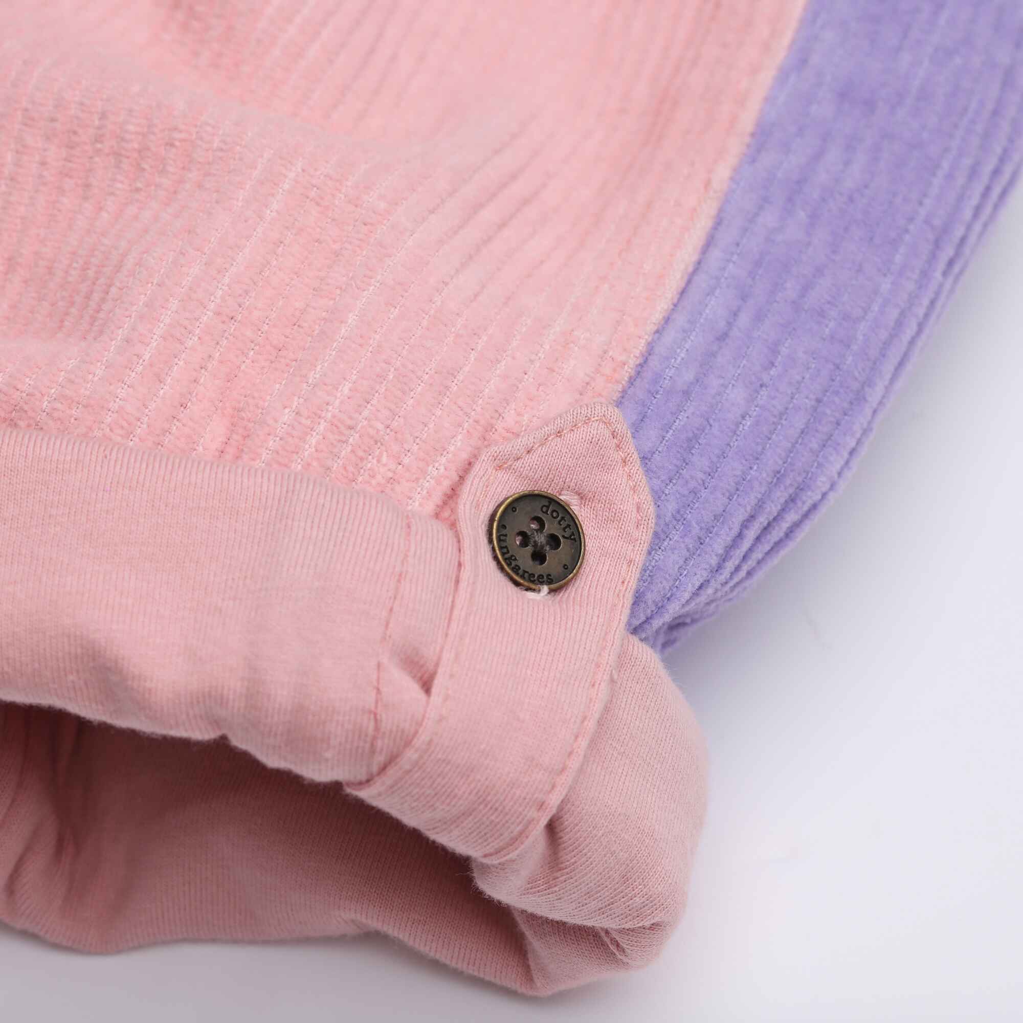 Pink, purple, and red chunky cord dungarees for girls - Dotty Dungarees