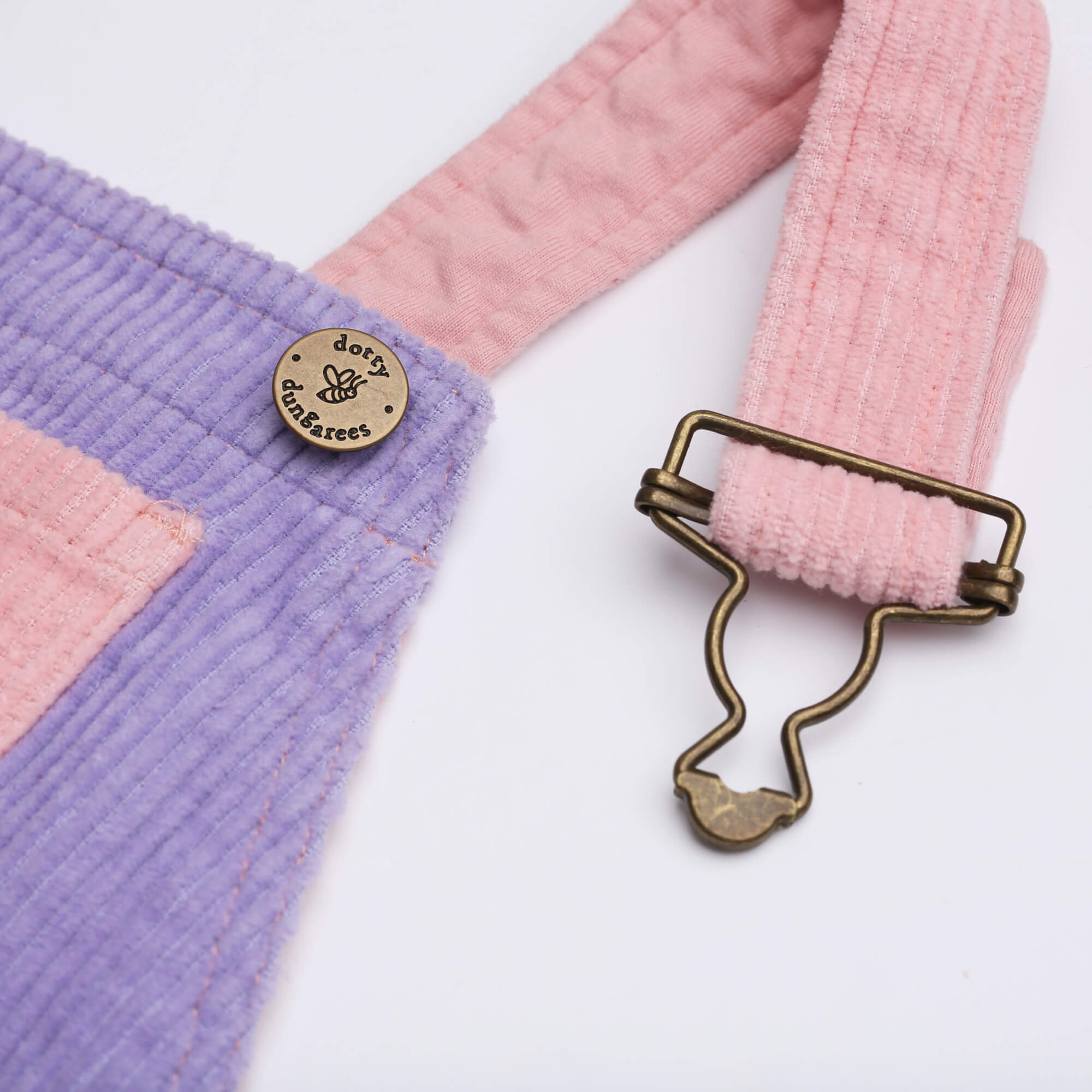Pink, red, and purple Chunky Cord Dungaree Dress for girls - Dotty Dungarees