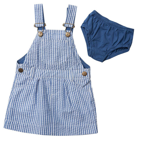Dotty Dungarees - Blue Seersucker Dress