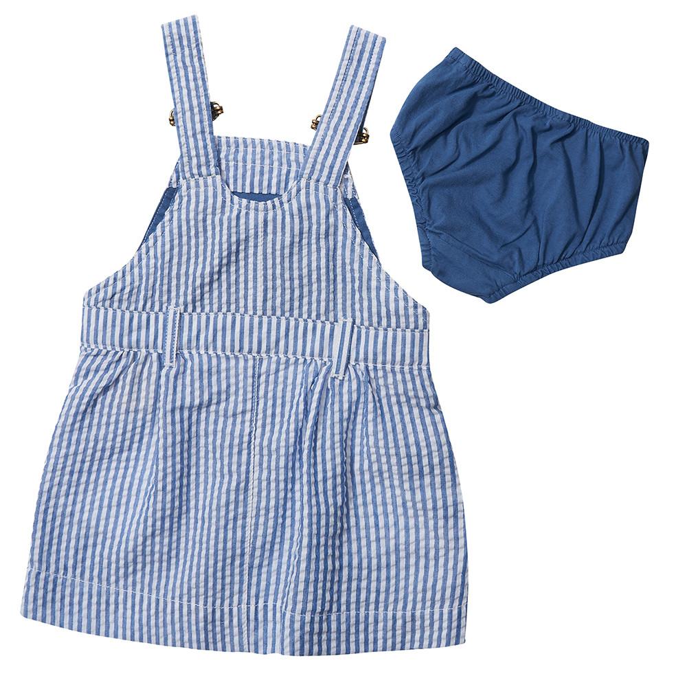Dotty Dungarees - Blue Seersucker Dress