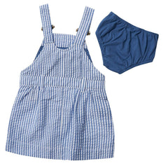 Dotty Dungarees - Blue Seersucker Dress