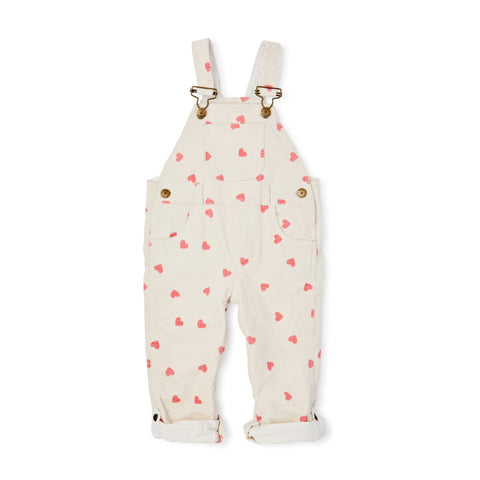 Cream Pink Heart Print Cord Dungarees