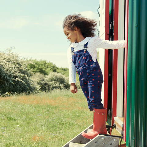 Navy Corduroy Dungarees - Red Spot