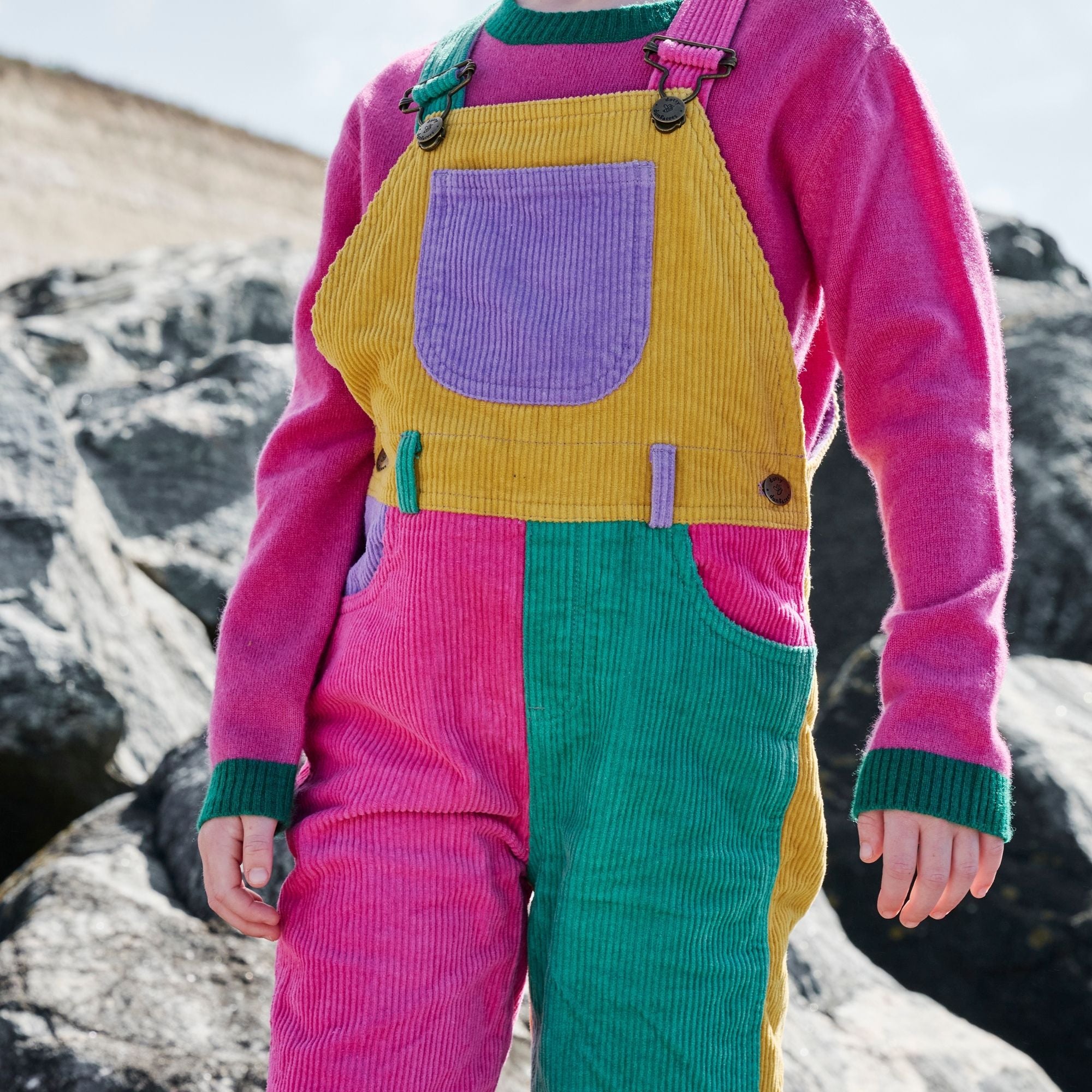 Patchwork Chunky Cord Dungarees - Bright