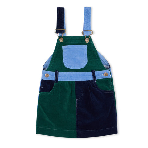 Green and Blue Dungaree Dress for Girls - Dotty Dungarees