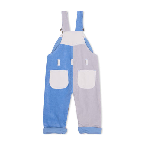 Blue, cream, and grey corduroy dungarees for kids - Dotty Dungarees