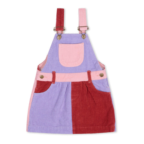 Pink, red, and purple Chunky Cord Dungaree Dress for girls - Dotty Dungarees