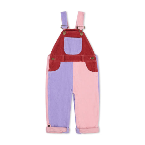 Pink, purple, and red chunky cord dungarees for girls - Dotty Dungarees