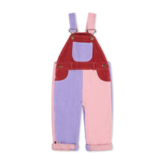 Pink, purple, and red chunky cord dungarees for girls - Dotty Dungarees