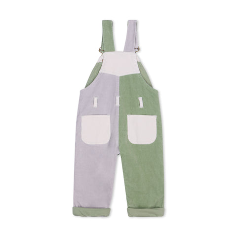 Green, cream, and grey corduroy dungarees for kids - Dotty Dungarees