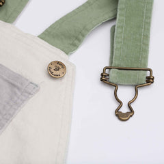 Green, cream, and grey corduroy dungarees for kids - Dotty Dungarees