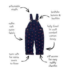 Navy Corduroy Dungarees - Red Spot