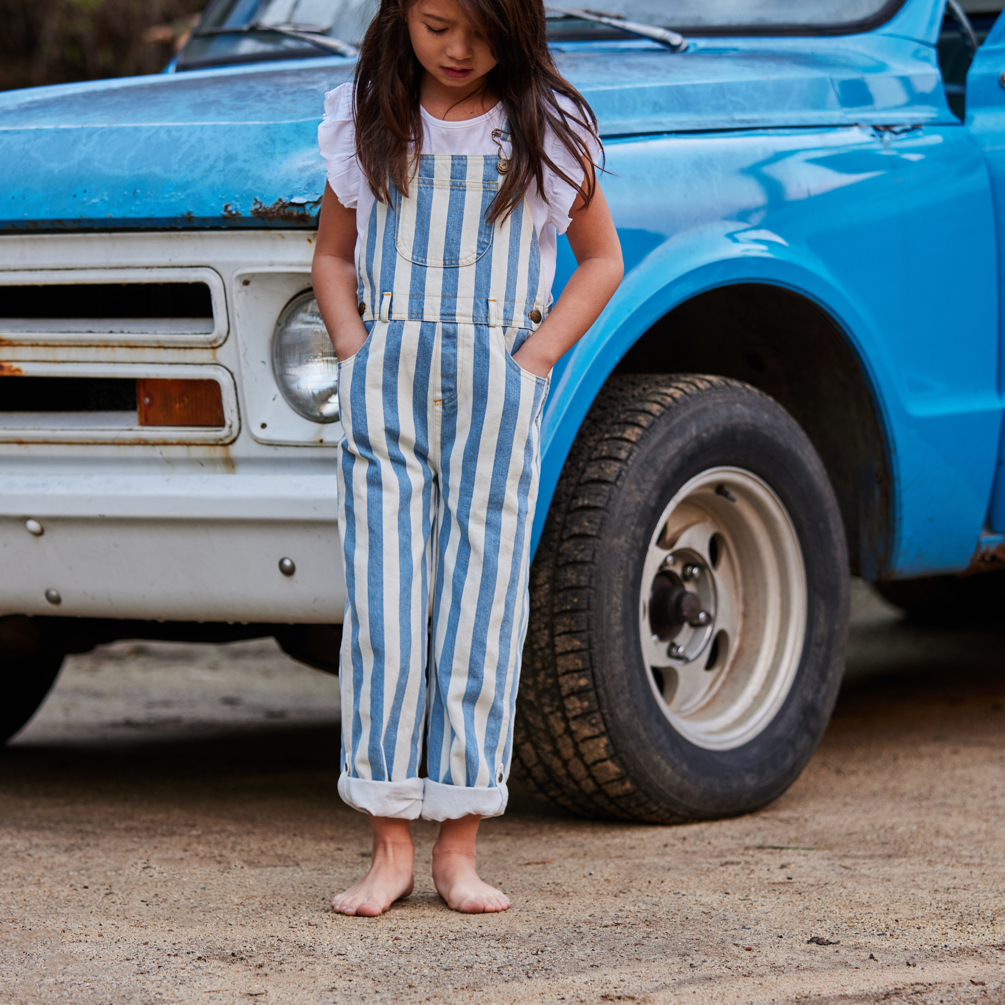 Classic Wide Stripe Dungarees - Blue