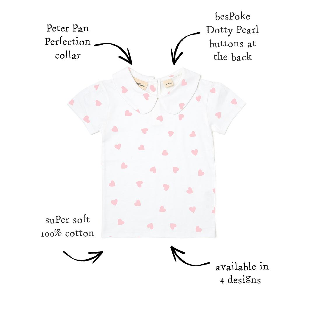 Peter Pan Short Sleeved T-Shirt - Pink Hearts
