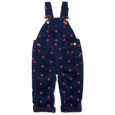 Navy Corduroy Dungarees - Red Spot