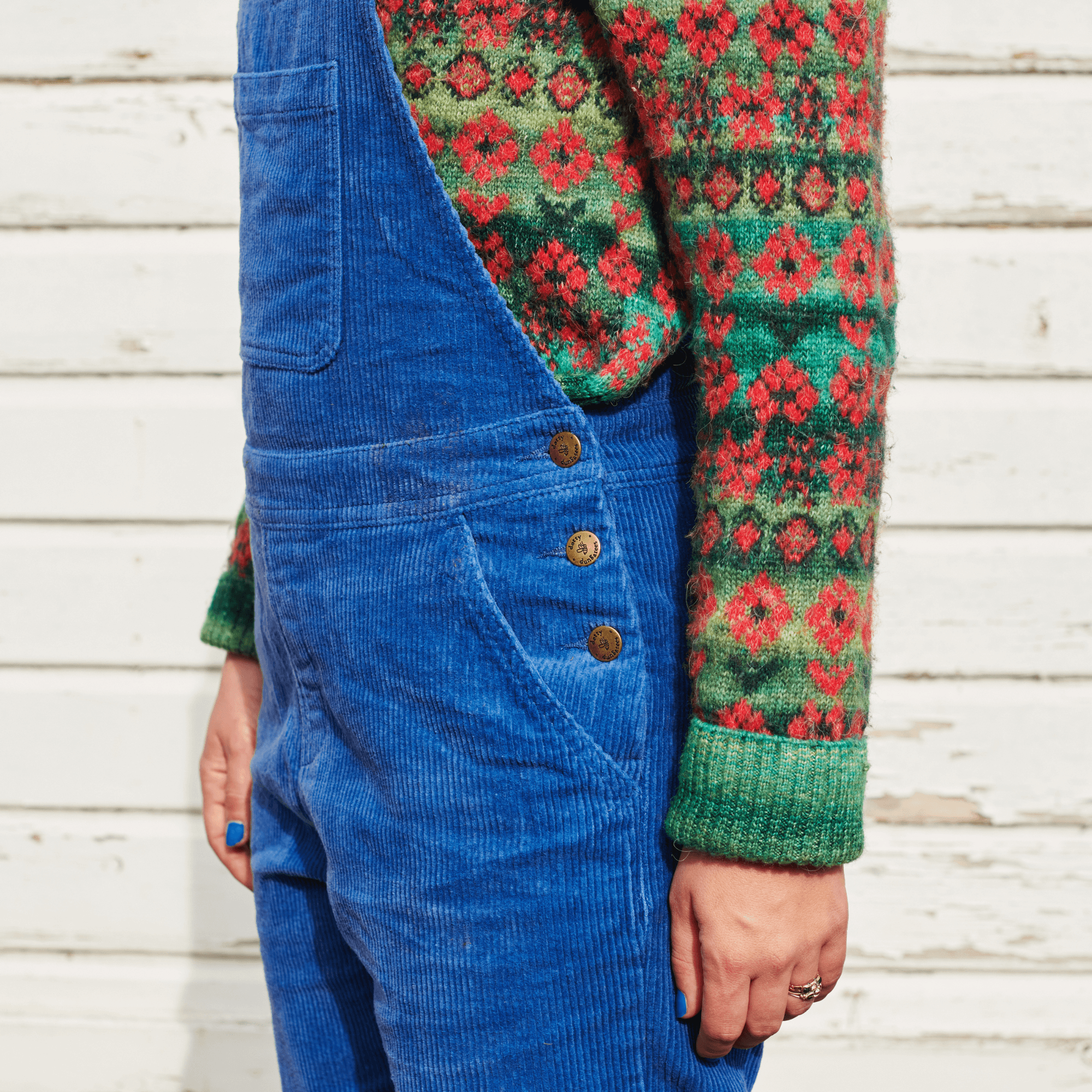 Adult Blue Chunky Cord Dungarees - Dotty Dungarees Ltd